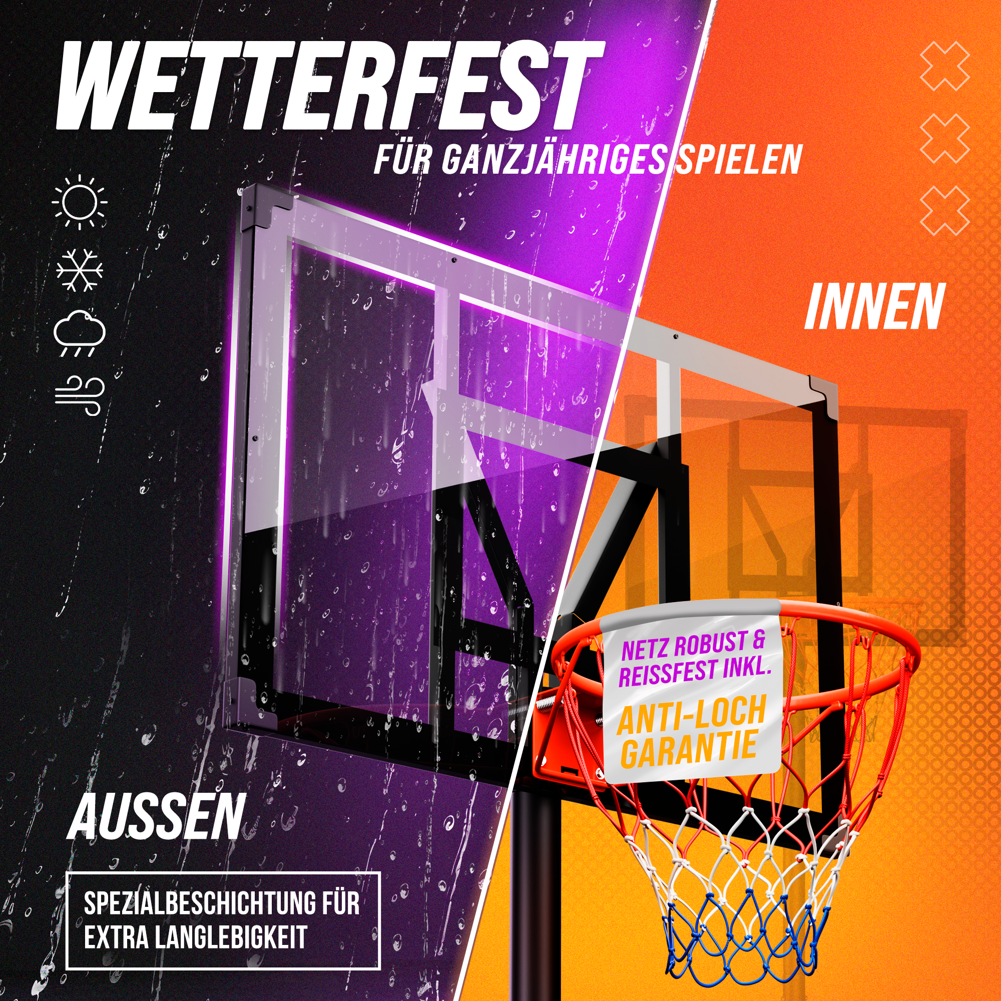 CAPRISPORTS Basketballkorb Outdoor – Höhenverstellbar von 135 bis 305 cm